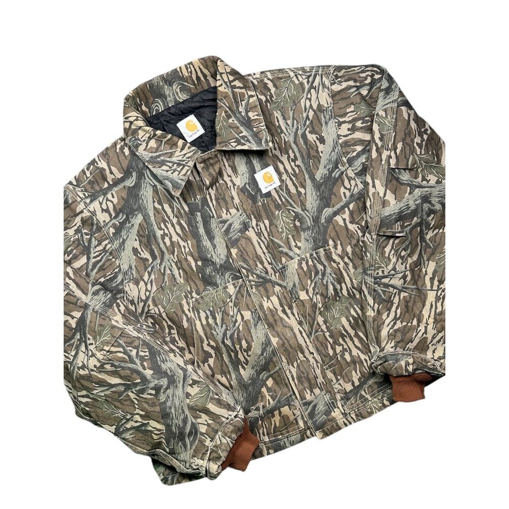 Rare VTG 90s Carhartt Realtree Mossy Oak Camo Quilt Lined Cropped Detroit Jacket